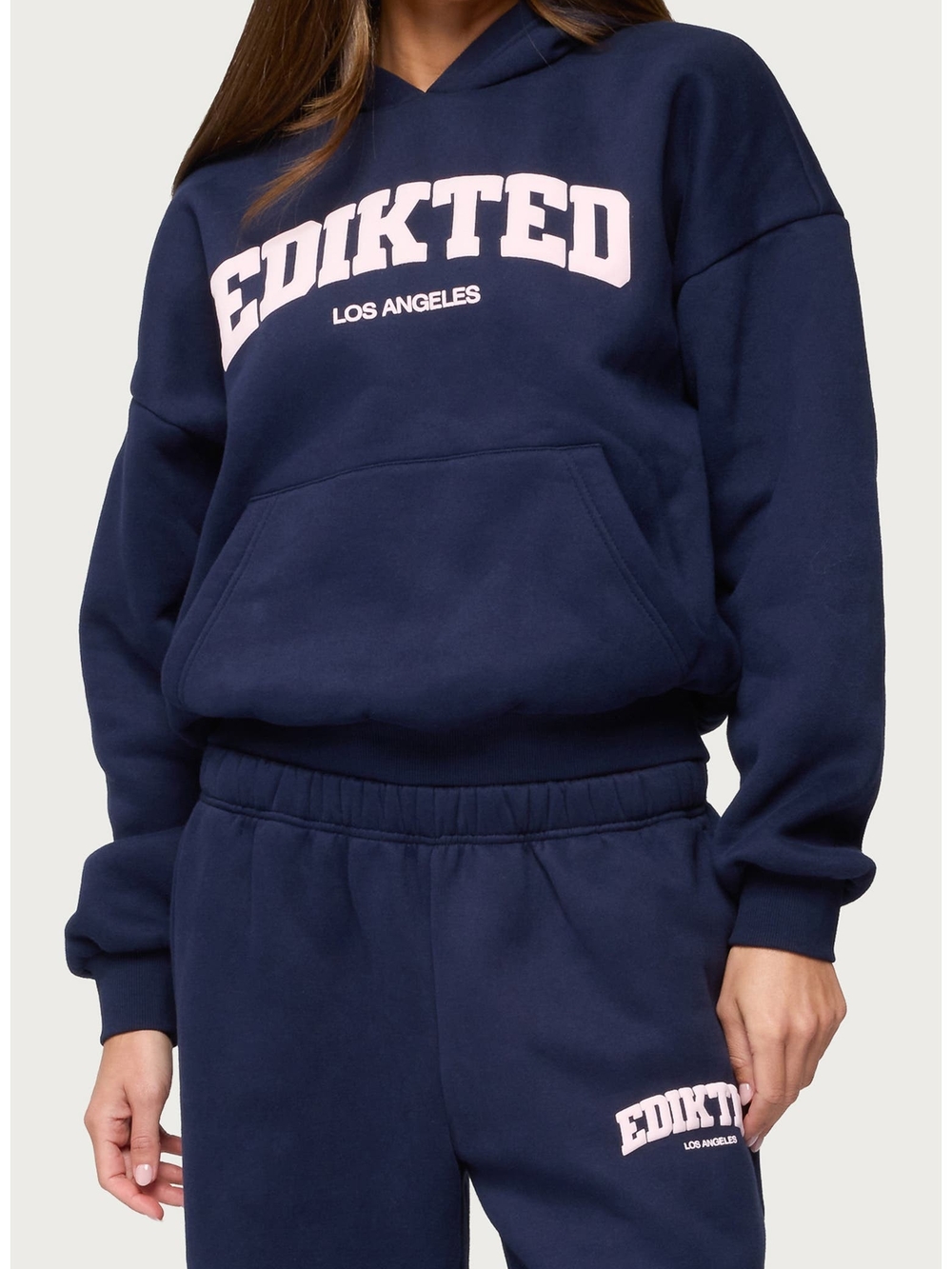 EDIKTED Los Angeles Navy Oversized Fleece Hoodie Size Large